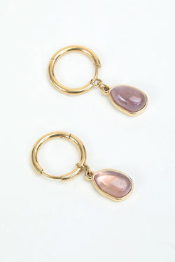 Carraig Donn Purple Stone Set Drop Gold Hoops