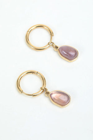 Purple Stone Set Drop Gold Hoops