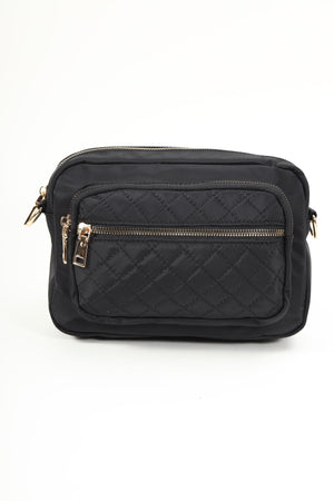 Quilted Front Nylon Camera Bag in Black