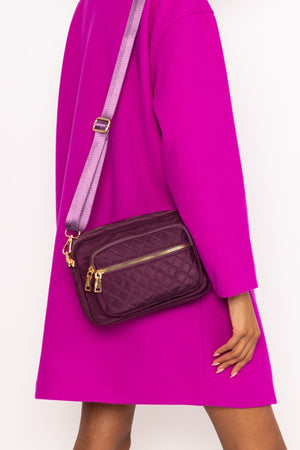 Quilted Front Nylon Camera Bag in Purple