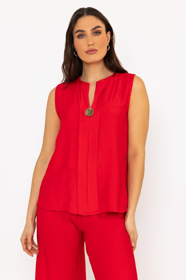 Carraig Donn Red Button Detail Sleeveless Top