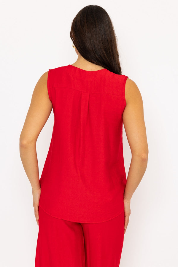 Carraig Donn Red Button Detail Sleeveless Top