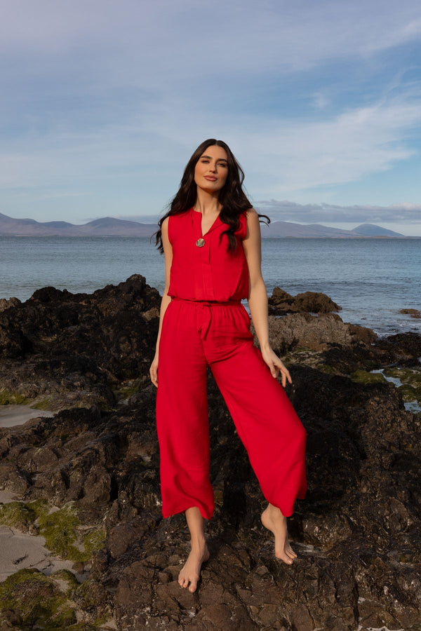 Carraig Donn Red Button Detail Sleeveless Top