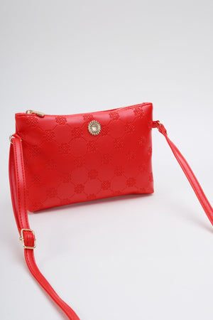 Red Embossed Crossbody Bag