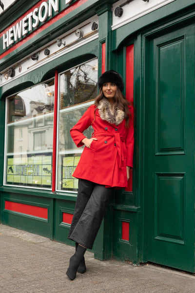 Carraig Donn Red Faux Fur Trim Coat