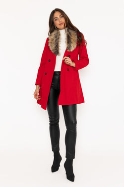 Carraig Donn Red Faux Fur Trim Coat