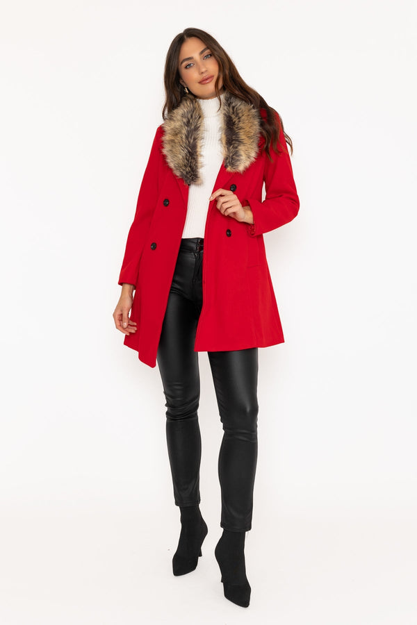 Carraig Donn Red Faux Fur Trim Coat