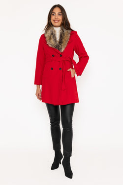 Carraig Donn Red Faux Fur Trim Coat