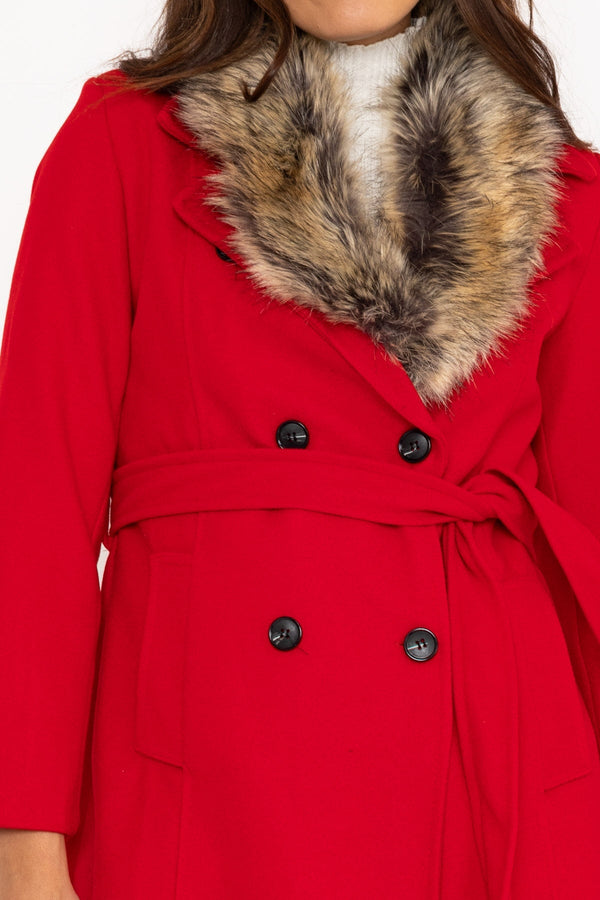 Carraig Donn Red Faux Fur Trim Coat