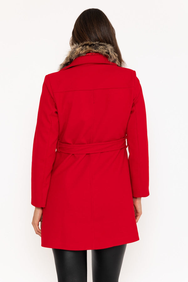 Carraig Donn Red Faux Fur Trim Coat