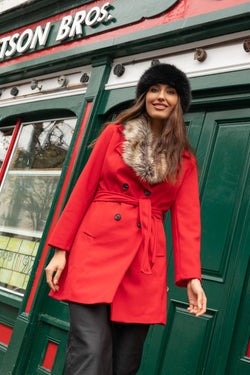 Carraig Donn Red Faux Fur Trim Coat