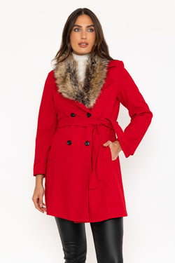 Carraig Donn Red Faux Fur Trim Coat