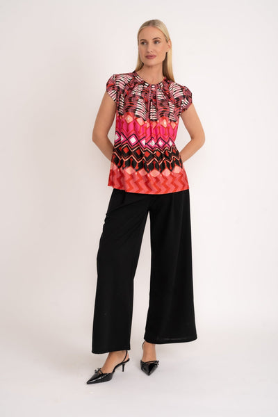 Carraig Donn Red Geometric Print Round Neck Top