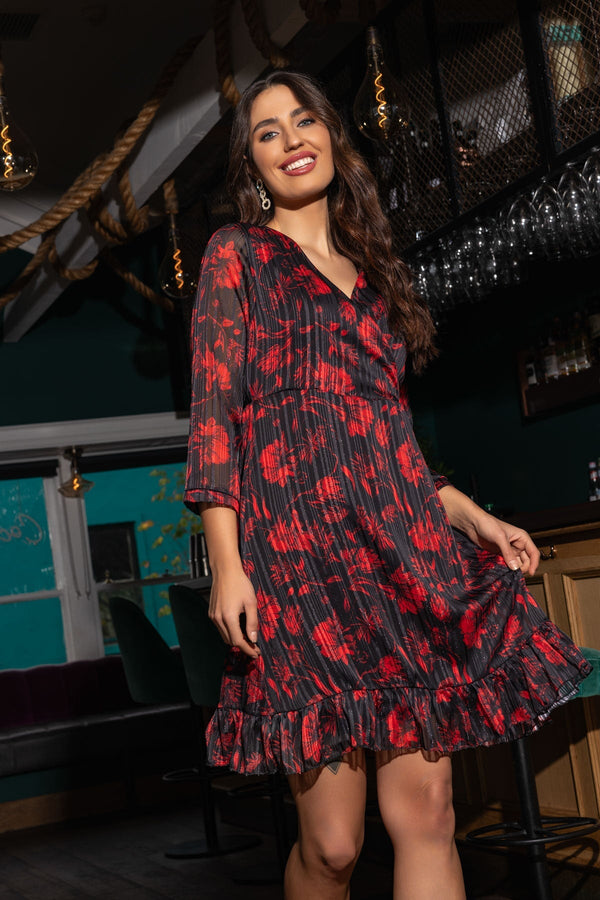 Carraig Donn Red Print Lurex Roisin Mini Dress