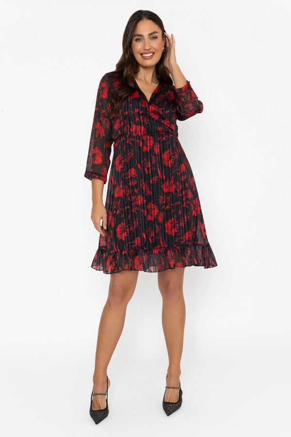 Carraig Donn Red Print Lurex Roisin Mini Dress