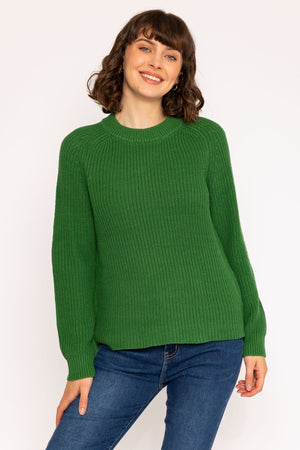 Rib High Neck Knit Jumper in Green