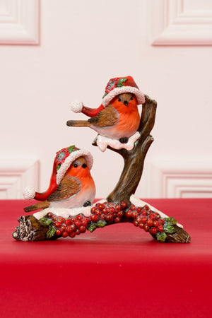 Christmas Large Pair of Robins On Branch