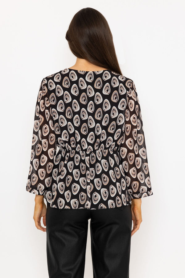 Carraig Donn Roisin Black Print 3/4 Length Sleeve Top