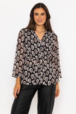 Carraig Donn Roisin Black Print 3/4 Length Sleeve Top