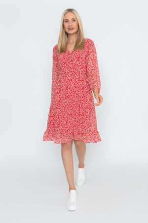 Roisin Knee Length Dress in Red Print