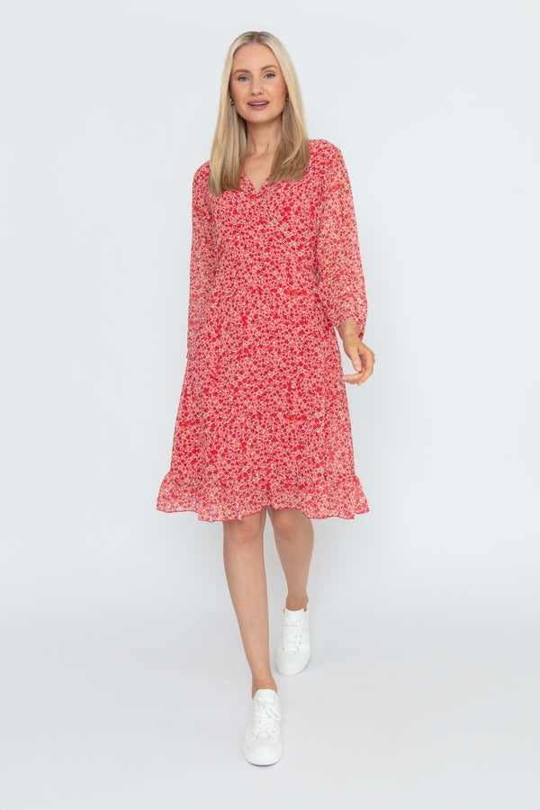 Carraig Donn Roisin Knee Length Dress in Red Print