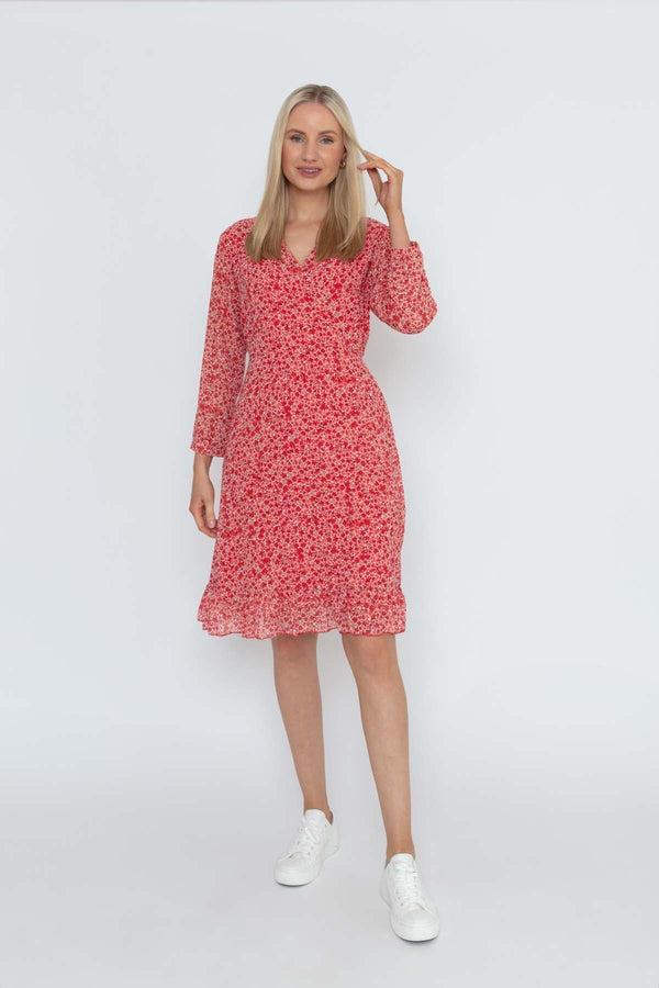 Carraig Donn Roisin Knee Length Dress in Red Print