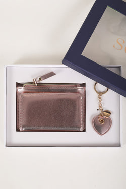 Carraig Donn Rose Gold Metallic Purse & Key Ring Gift Set