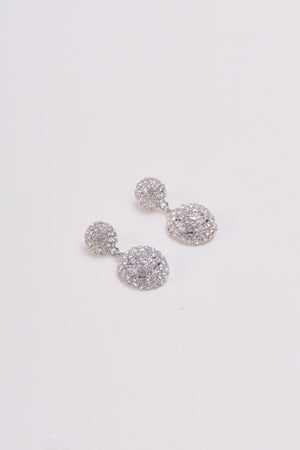 Round Clear Stone Silver Drop Earrings