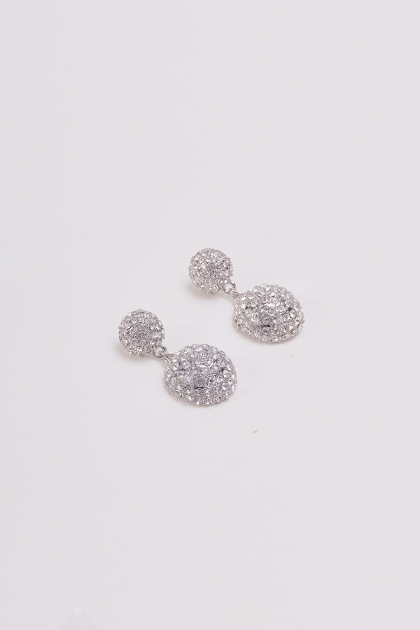 Carraig Donn Round Clear Stone Silver Drop Earrings