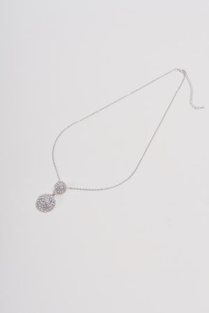 Round Clear Stone Silver Pendant Necklace