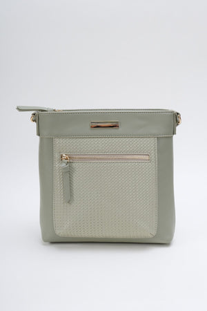 Sage Classic Crossbody Bag With Woven Pocket