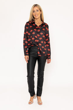 Carraig Donn Sateen Black & Red Lip Print Shirt