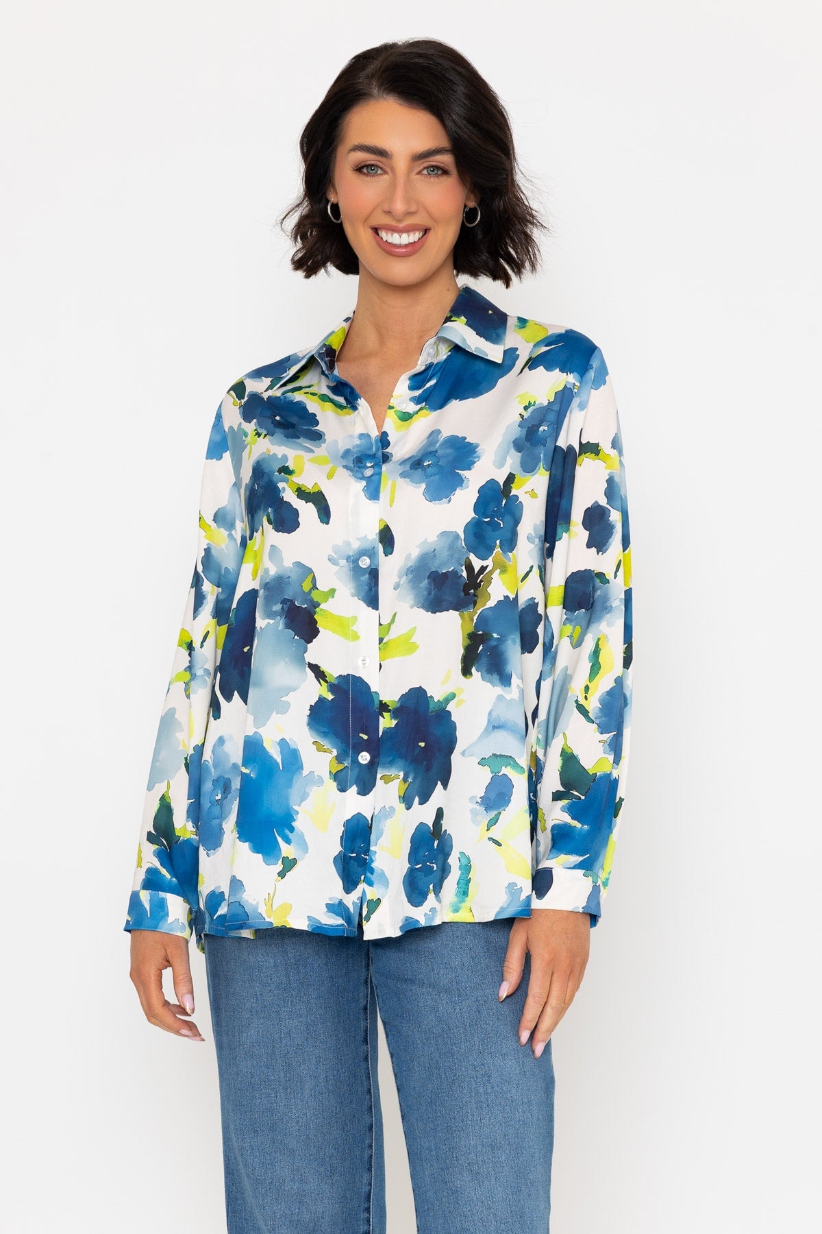 Sateen Blue Print Long Sleeve Shirt