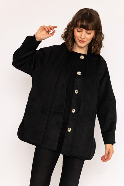 Carraig Donn Scarf Button Coat in Black