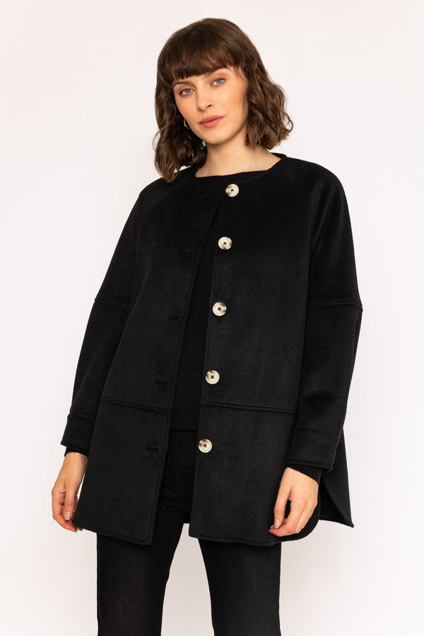 Carraig Donn Scarf Button Coat in Black