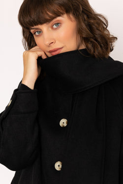 Carraig Donn Scarf Button Coat in Black