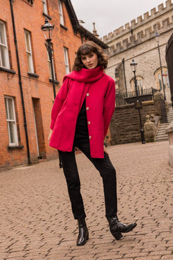 Carraig Donn Scarf Button Coat in Red