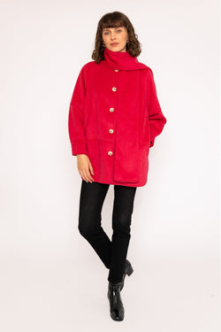 Carraig Donn Scarf Button Coat in Red