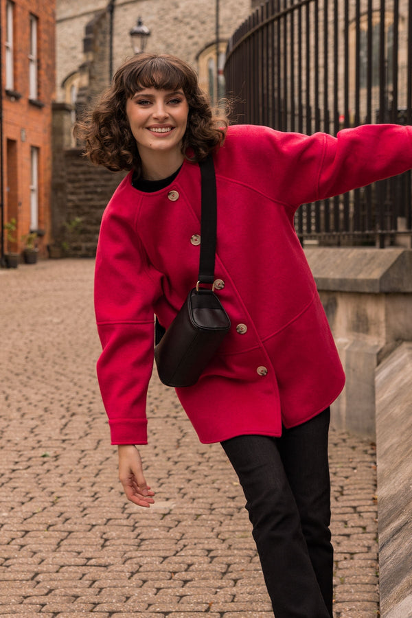 Carraig Donn Scarf Button Coat in Red