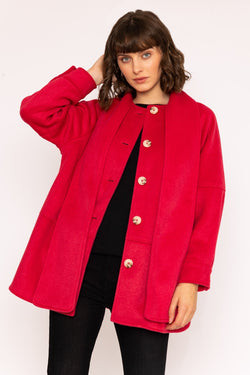 Carraig Donn Scarf Button Coat in Red