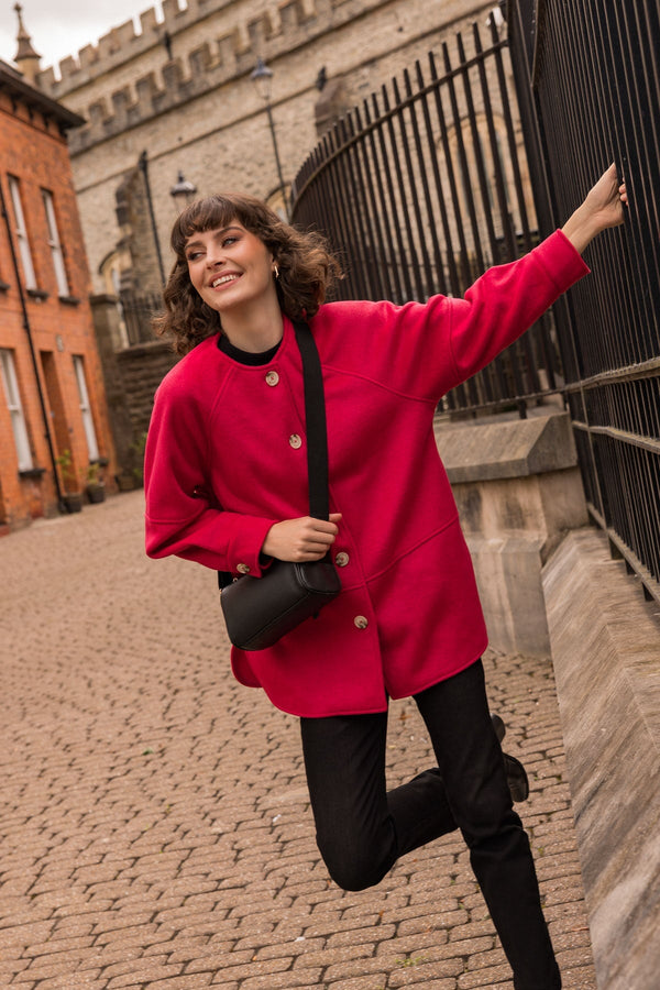 Carraig Donn Scarf Button Coat in Red