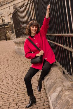 Carraig Donn Scarf Button Coat in Red