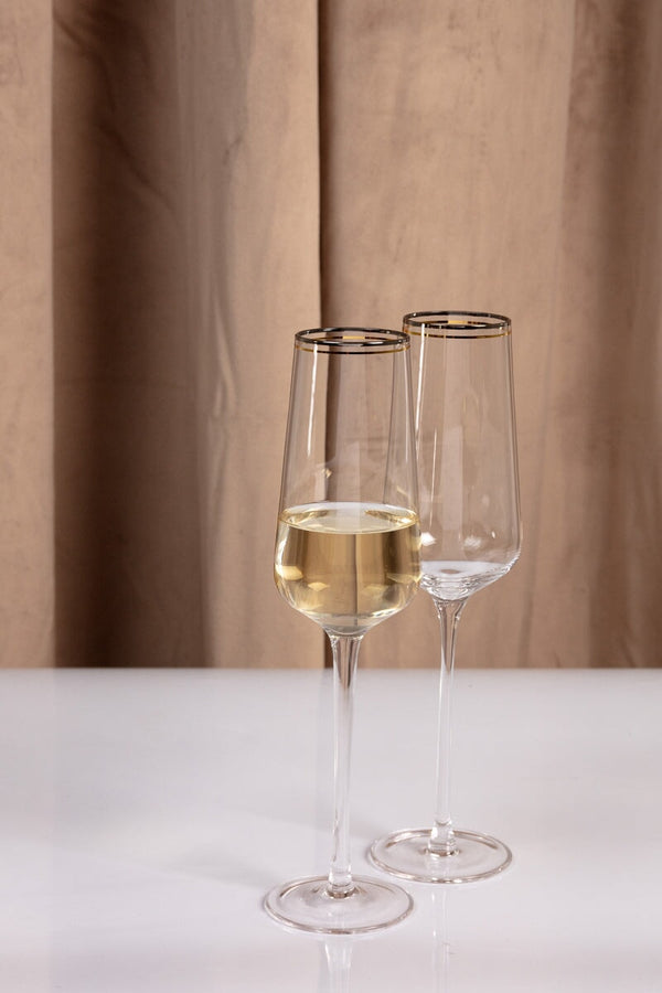 Carraig Donn Set Of 2 Champagne Flute with Silver & Gold Rim