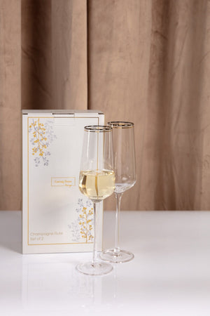 Set Of 2 Champagne Flute with Silver & Gold Rim