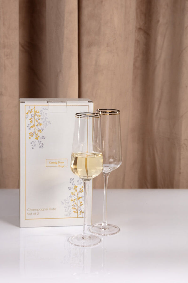 Carraig Donn Set Of 2 Champagne Flute with Silver & Gold Rim