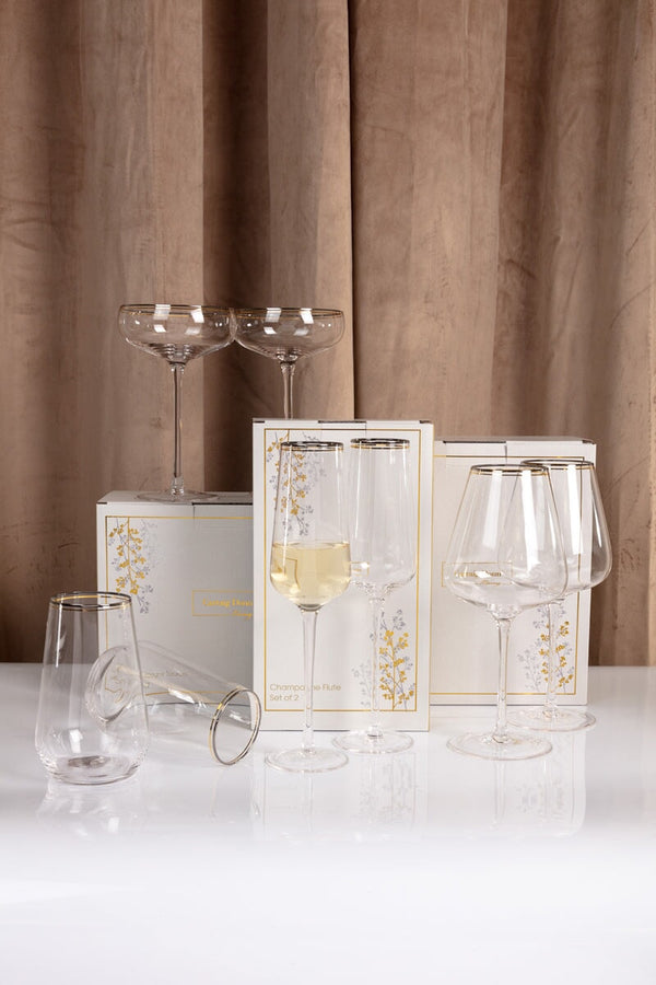 Carraig Donn Set Of 2 Highball Glass with Silver & Gold Rim