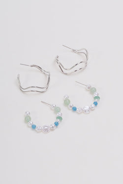 Carraig Donn Set of 2 Silver & Green Hoop Earrings