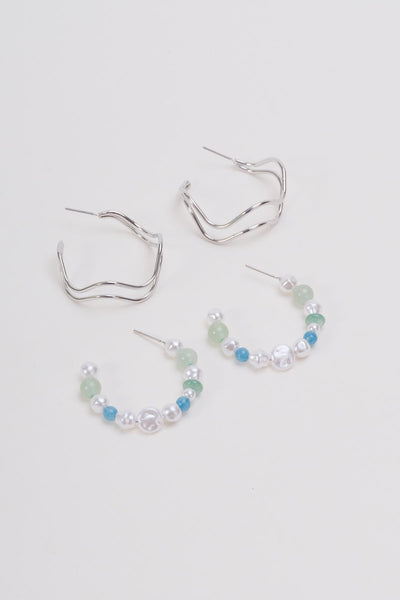 Carraig Donn Set of 2 Silver & Green Hoop Earrings