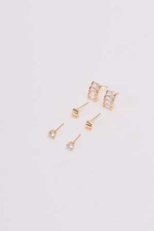 Set of 3 Gold Stud Earrings