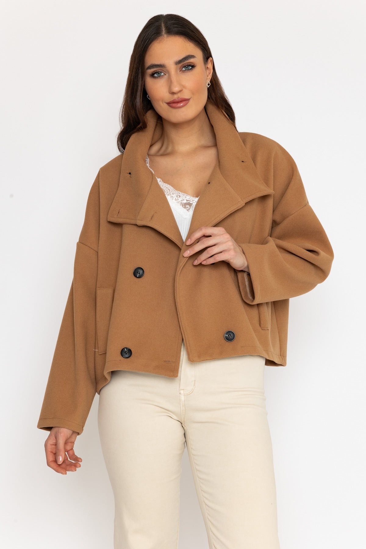 Religion funnel neck coat in clearance camel